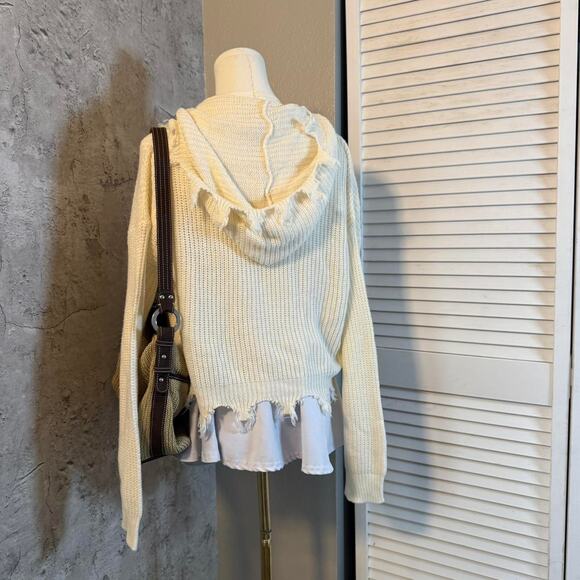 Cream Full Circle Trends Distressed Cream Knit Zip Up Hoodie - Picture 4 of 6